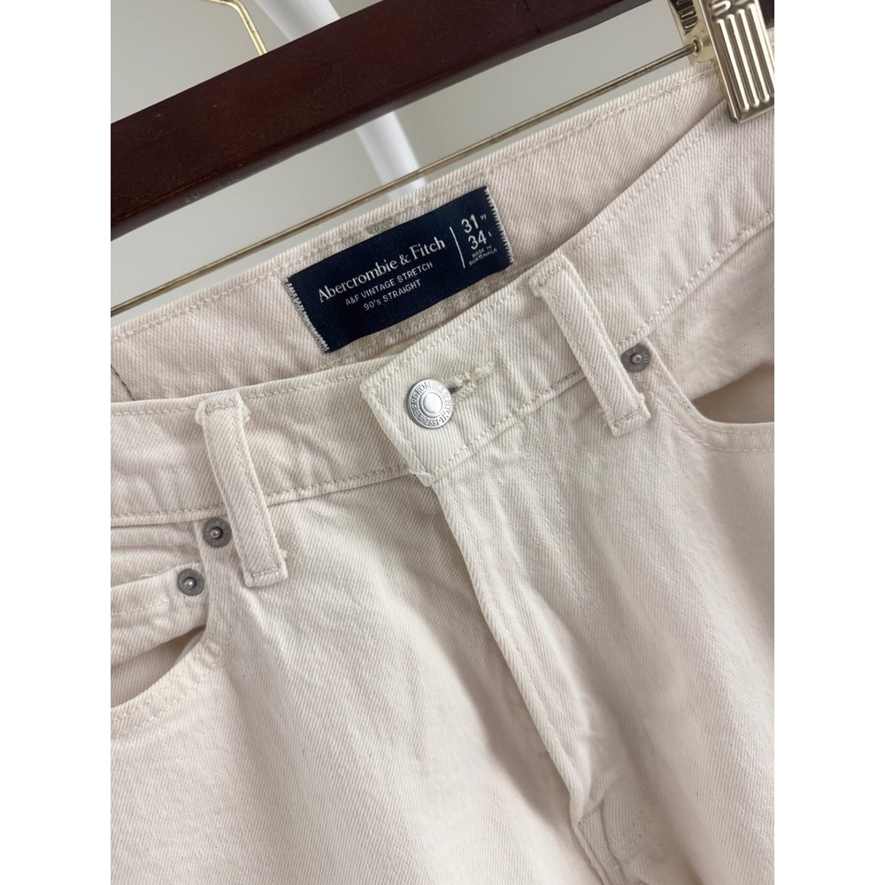 Abercrombie & Fitch 90s Straight Jeans Mens 31x34 Cream White Vintage Stretch - Picture 5 of 9